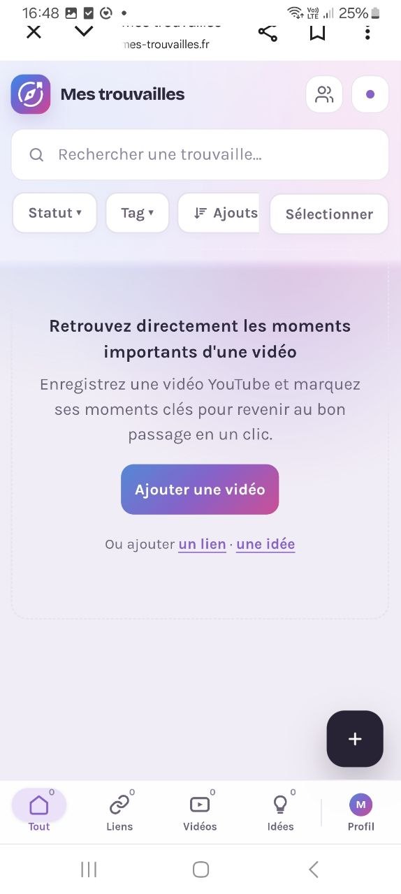 Mes Trouvailles ouvert dans Chrome sur un téléphone Android