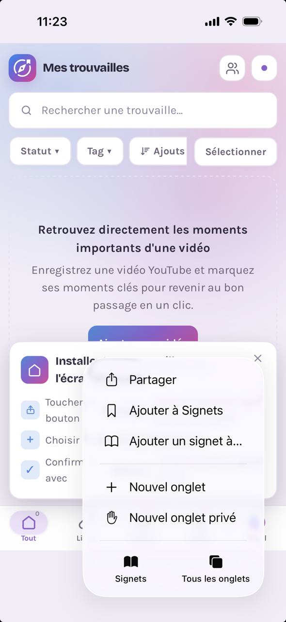 Le menu Safari avec l'option Partager