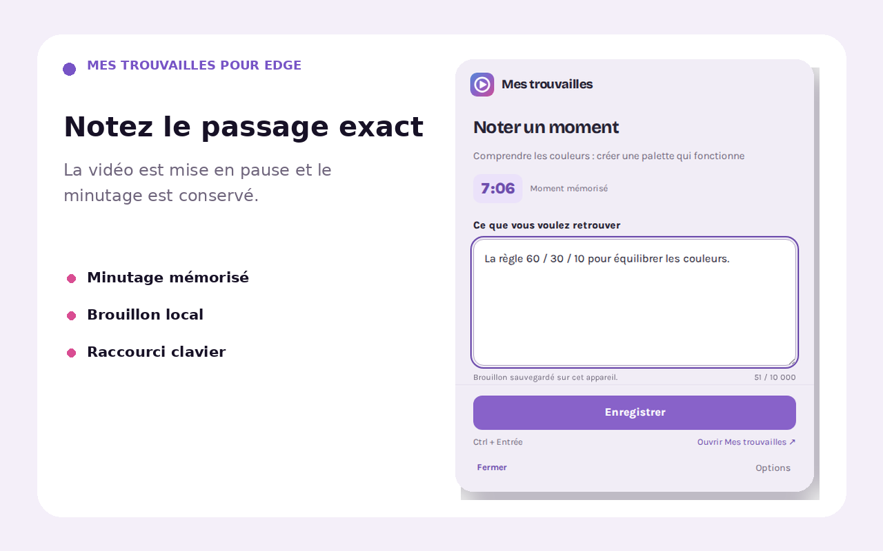 Fenêtre pour noter un passage précis d’une vidéo YouTube